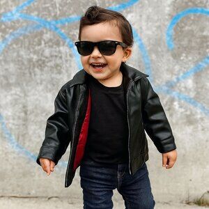 Kenneth Cole Reaction Kids Faux Leather Moto Jacket Full Zip Baby Sweater 18M